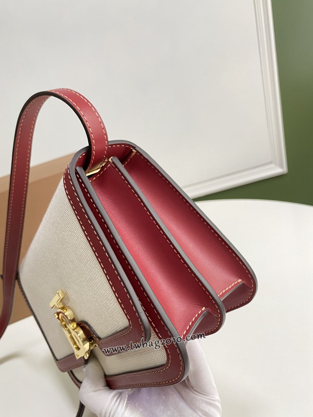 Burberry專門店新款小號TB專屬標識雙色帆布拼皮鎖扣包 巴寶莉經典款女士單肩包 yxb1365